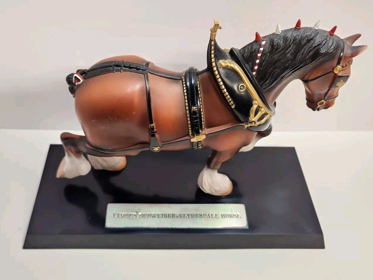 Vintage Budweiser Beer Clydesdales Horse Figurine Model On Base