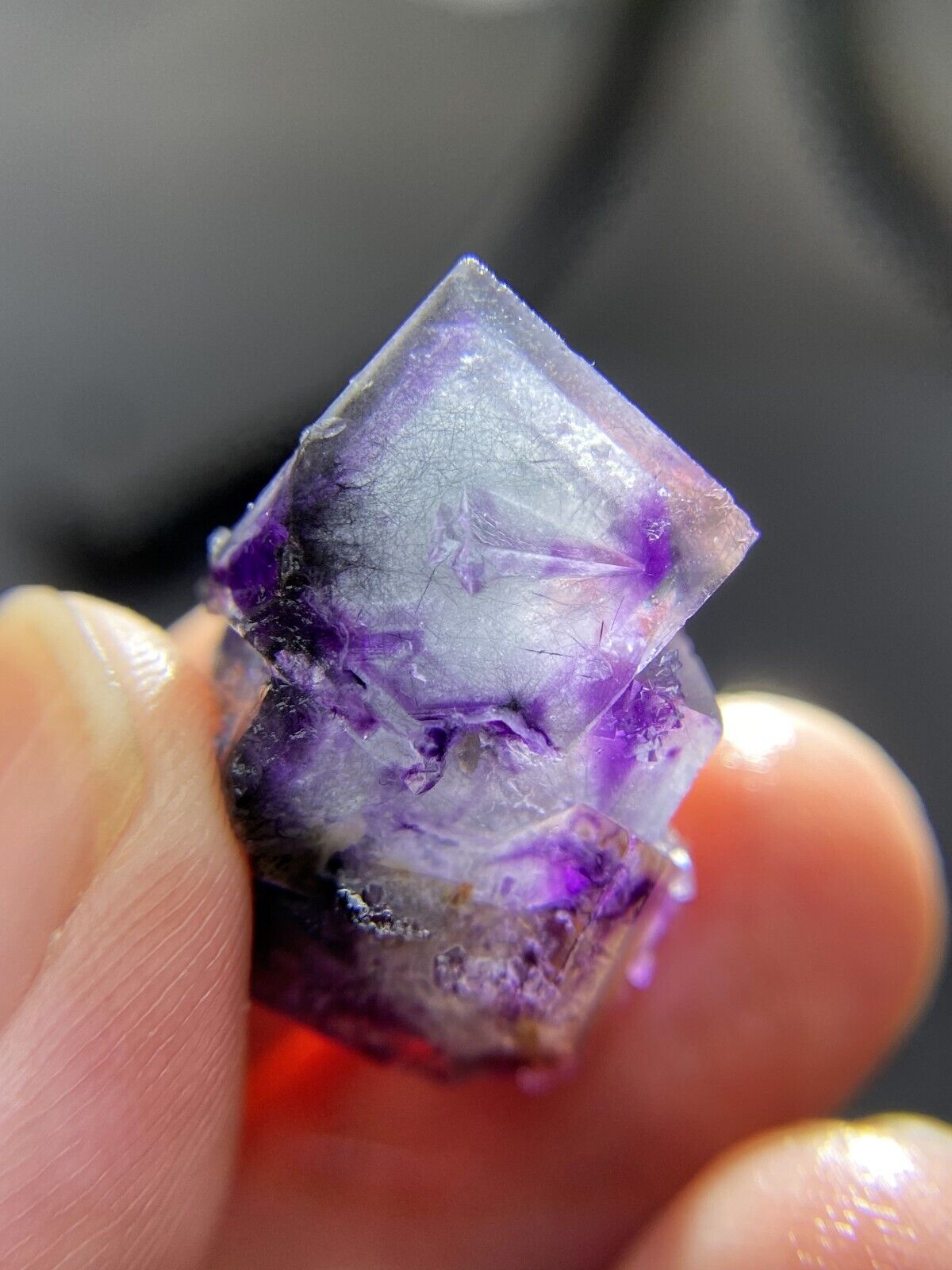 TOP  Unique Purple border white fog core cubic fluorite encased bismuth,Hunan
