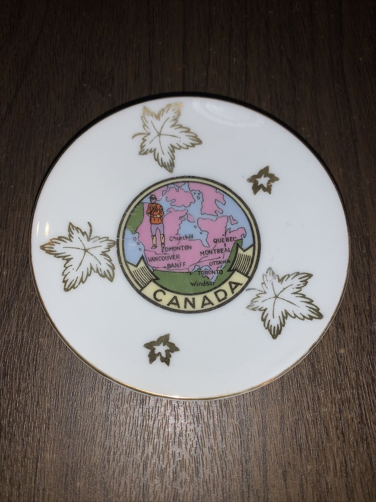 Vtg Canada Collectors Plate Hand Painted Maple Leaf 4”