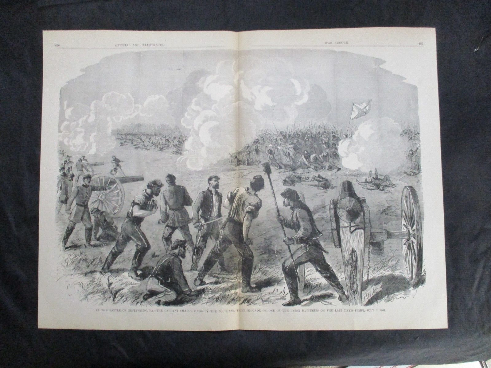 1898 Civil War Print- Battle of Gettysburg, Louisiana Tiger Brigade, July 3,1863