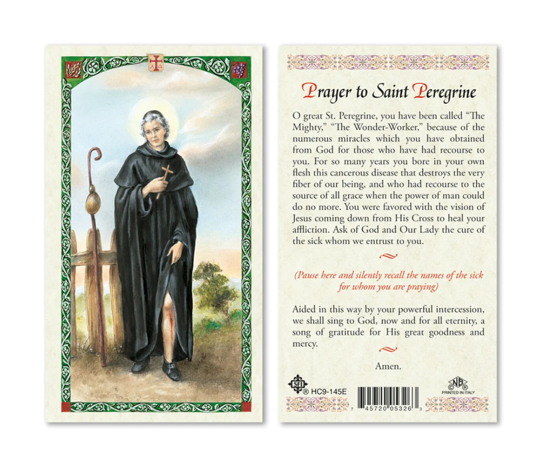 Laminated St. Peregrine Holy Prayer Card Catholic Patron Saint of Cancer