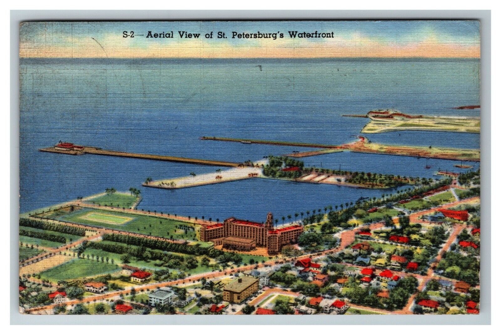 Aerial View St. Petersburg Waterfront c1943 Vintage Postcard