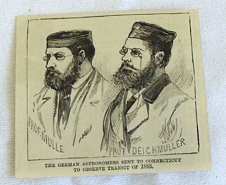 1883 small magazine engraving ~ Professors MULLE and DEICHMULLER, ASTRONOMERS
