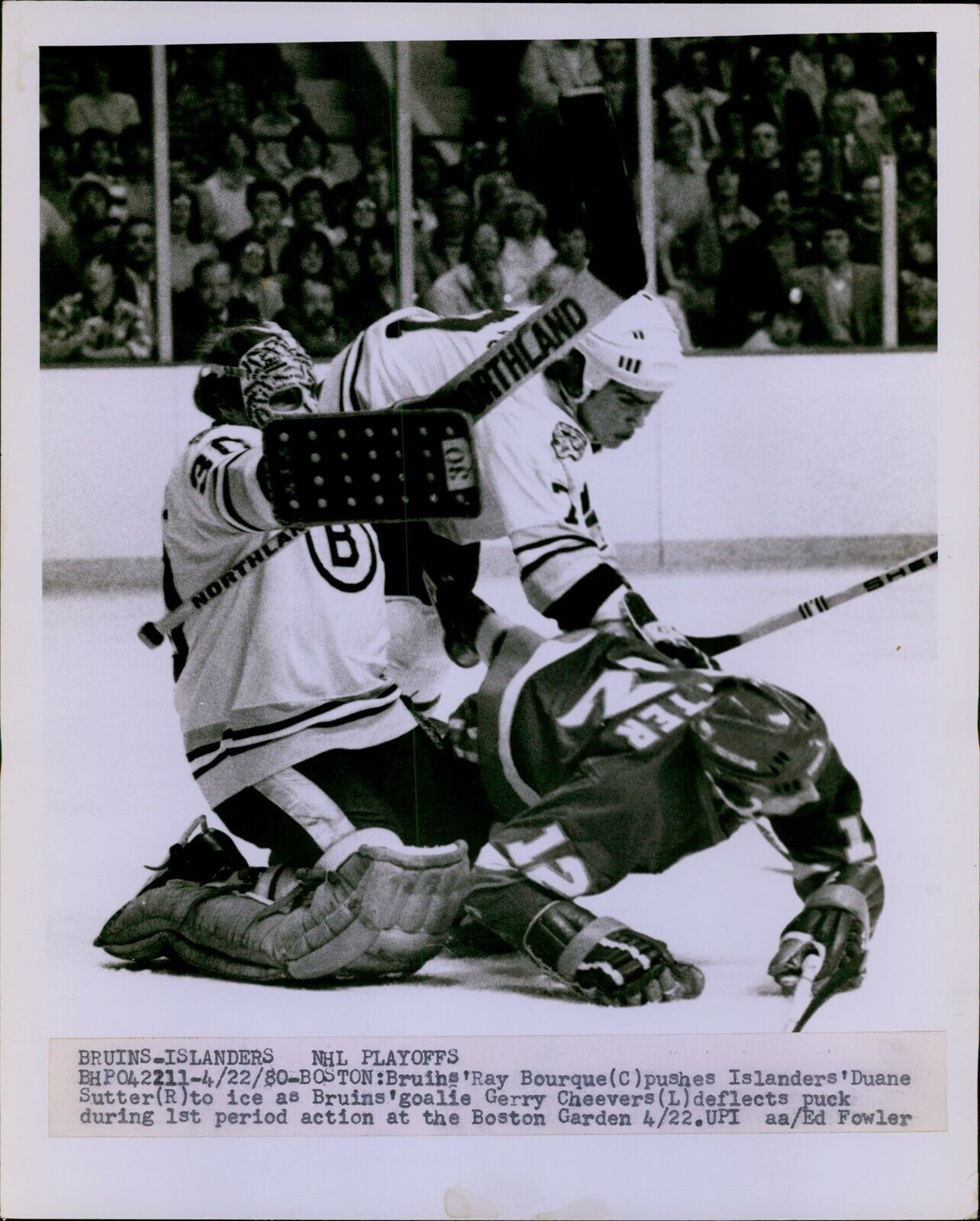LG767 1980 Orig Ed Fowler Photo GERRY CHEEVERS Boston Bruins Goalie RAY BOURQUE