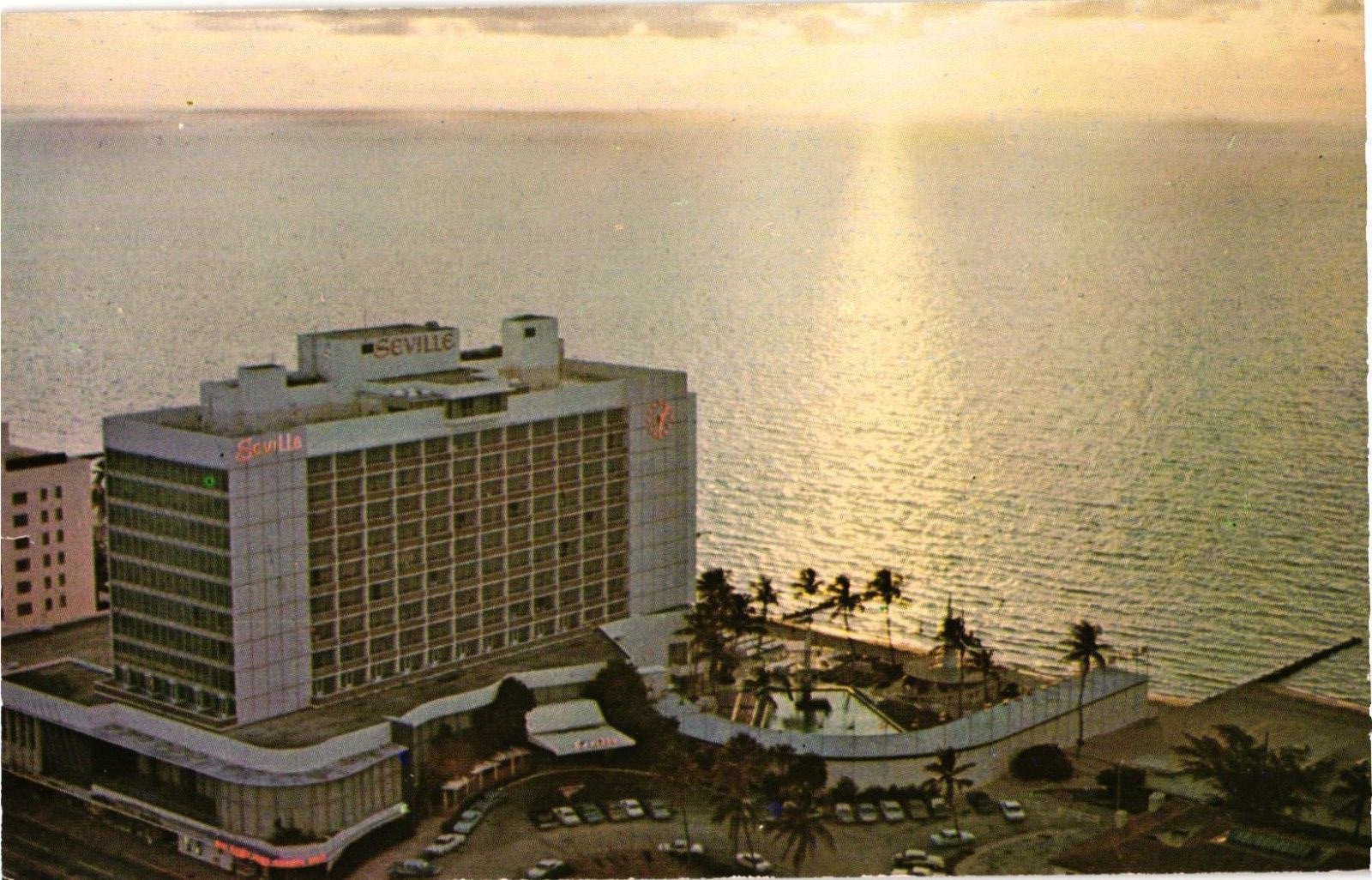 Postcard Aerial view of The Seville Hotel, Miami Beach, Florida