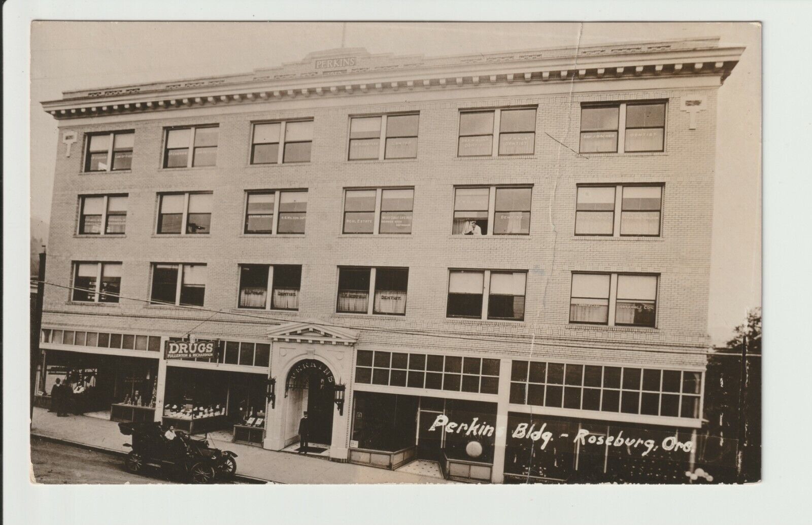Roseburg Oregon RPPC Perkins Building 1910s era Real Photo Postcard OR UN-POSTED