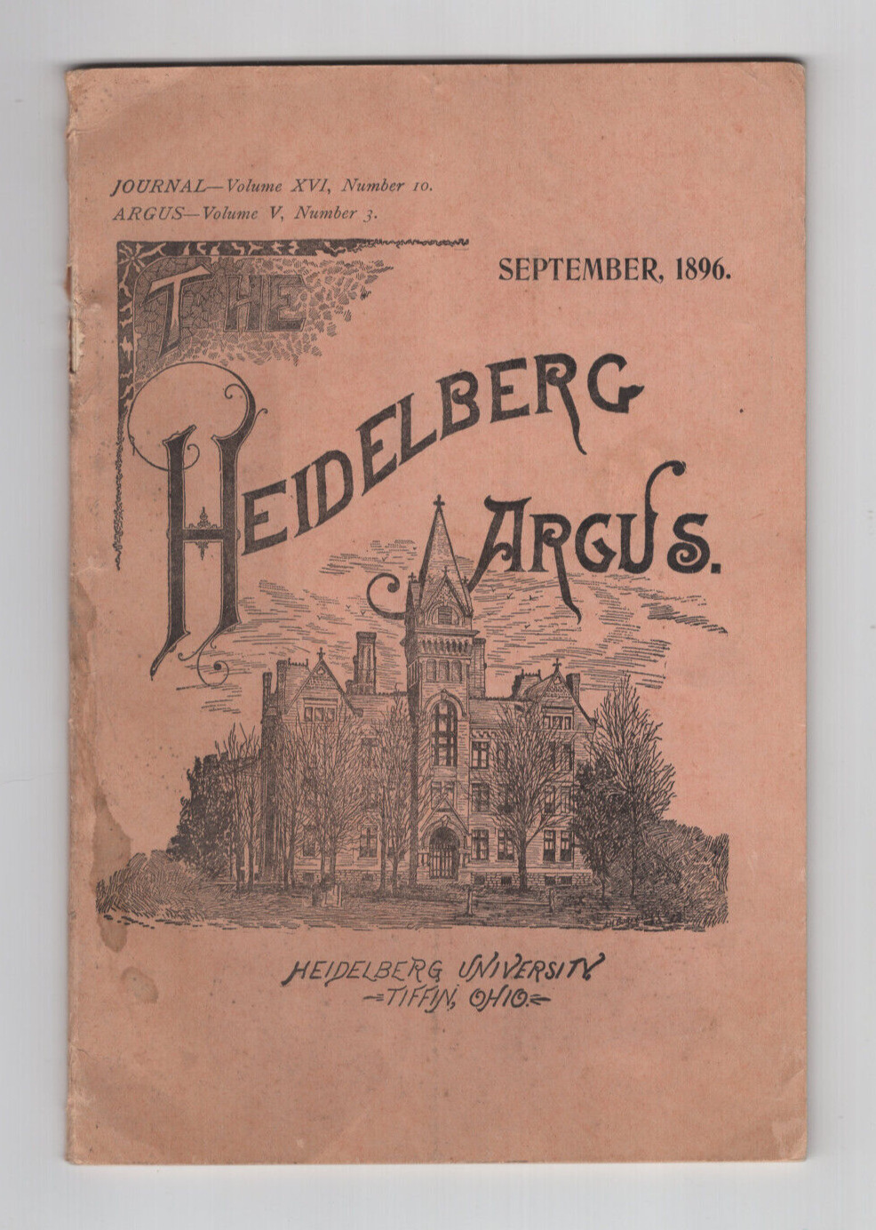 RARE 1896 HEIDELBERG Argus UNIVERSITY Journal Tiffin Ohio Church of Christ Ads