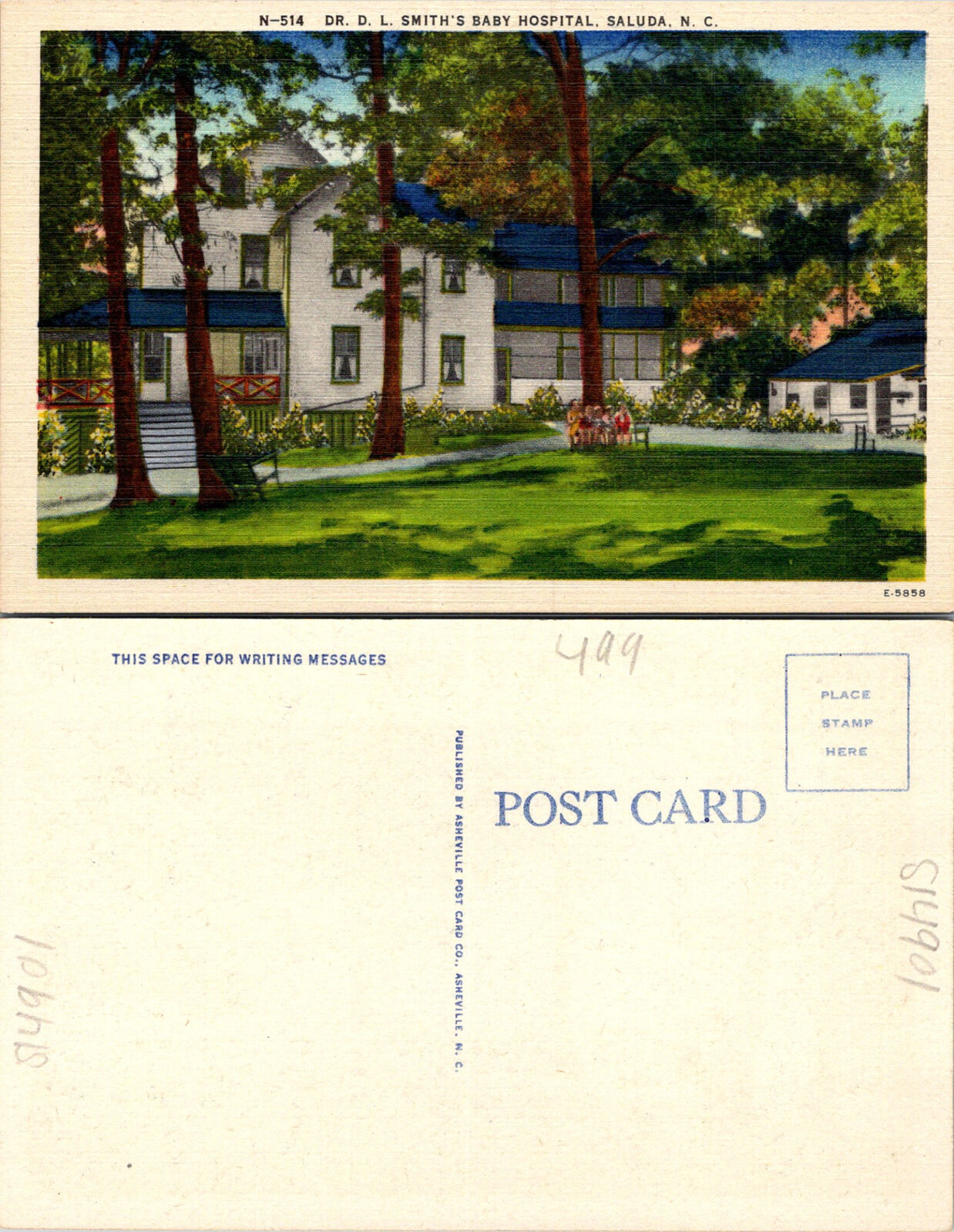 Dr. D.L. Smith\'s Baby hospital Saluda NC Postcards unused 51604