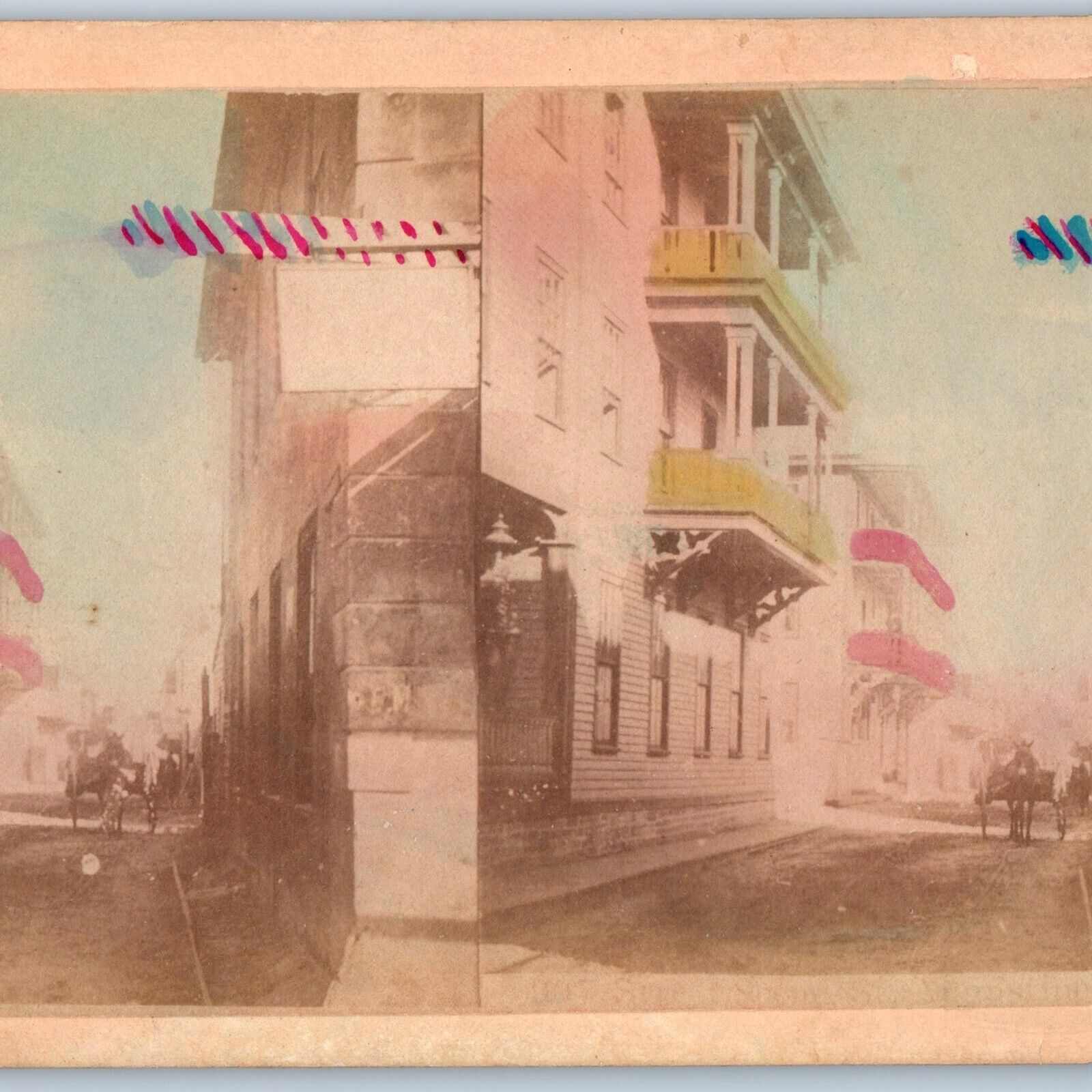 c1880s St. Augustine Florida Street Scene Stereoview Hand Colored Real Photo V28