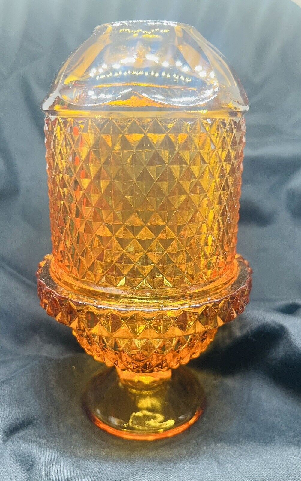 Vintage Viking Glass Diamond Point Amber Fairy Lamp