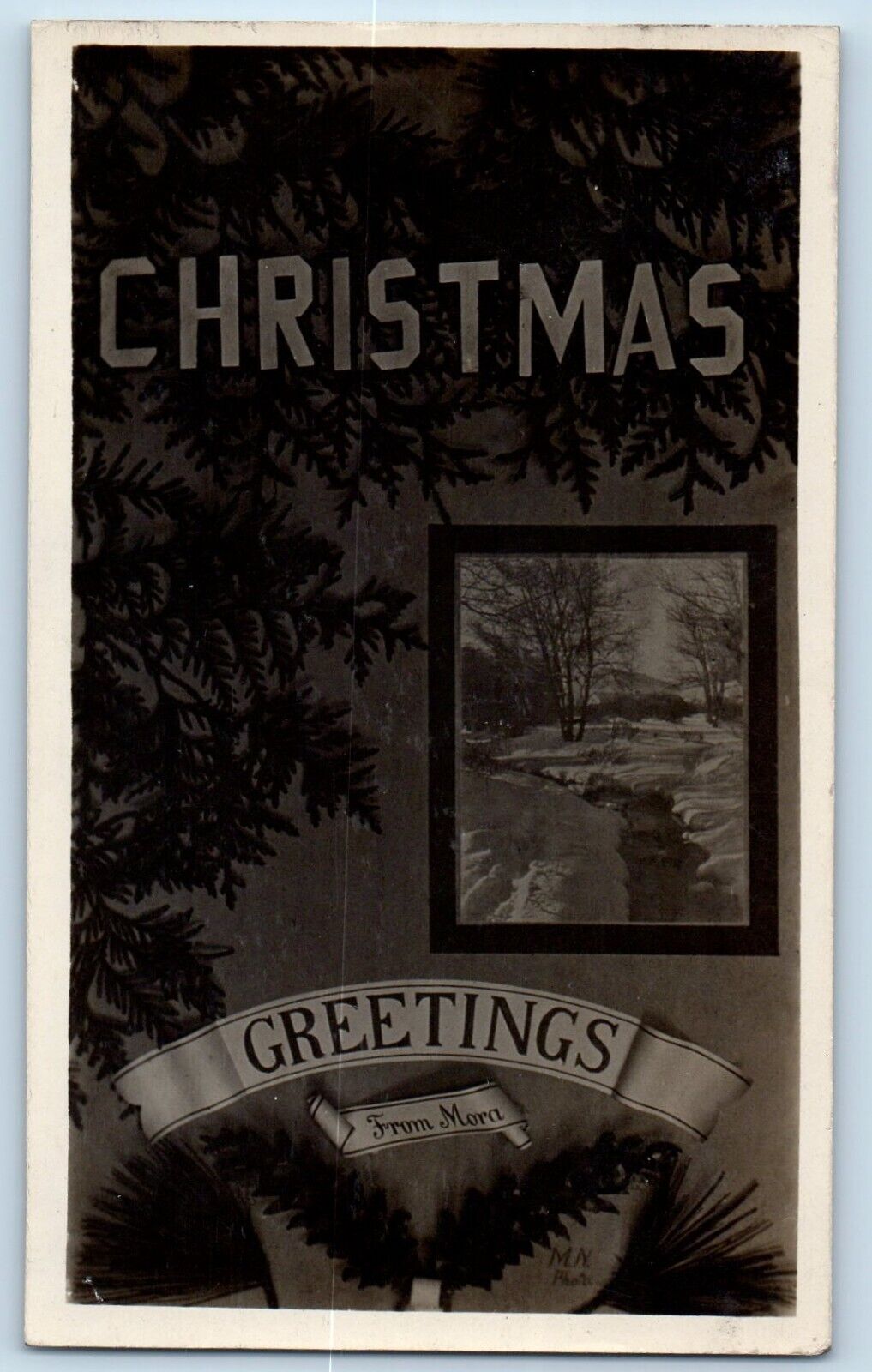 Mora Minnesota MN Postcard RPPC Photo Christmas Greetings Winter Scene c1910\'s