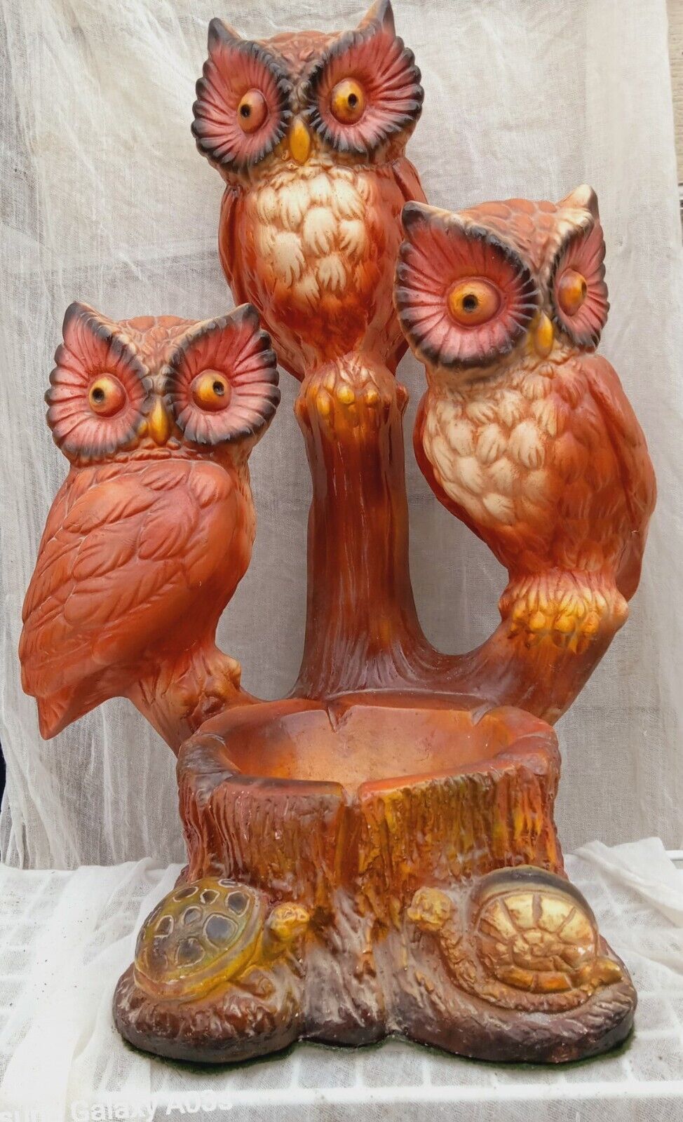 Vintage Mid Century 3 Owls, Snail, Turtle Chalkware ASHTRAY from Mexico HTF Lamp