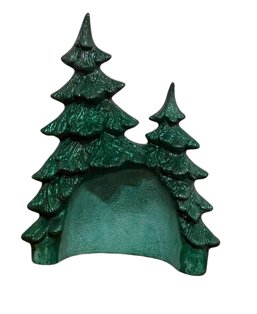 Vintage Handmade Ceramic Christmas Tree/Nativity Shelter 9” Green Shimmer