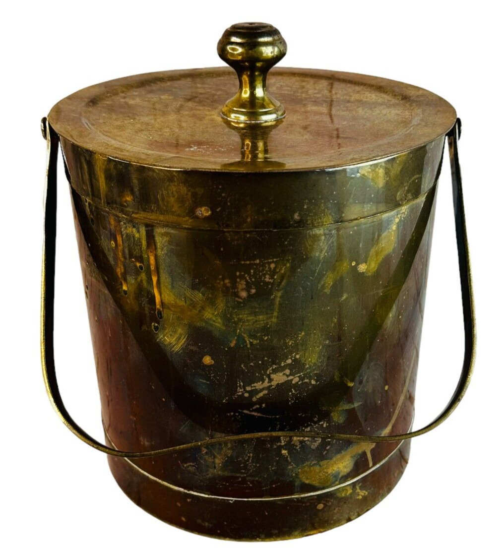 vtg gold metal ice bucket MCM barware