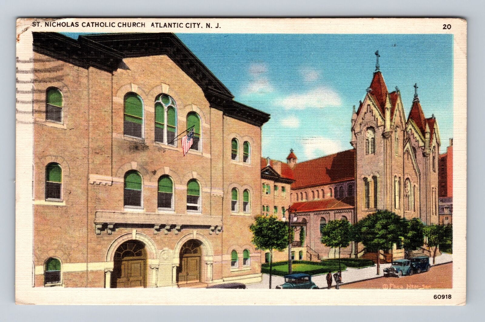Atlantic City NJ-New Jersey, St Nicholas Catholic Church, Vintage c1937 Postcard