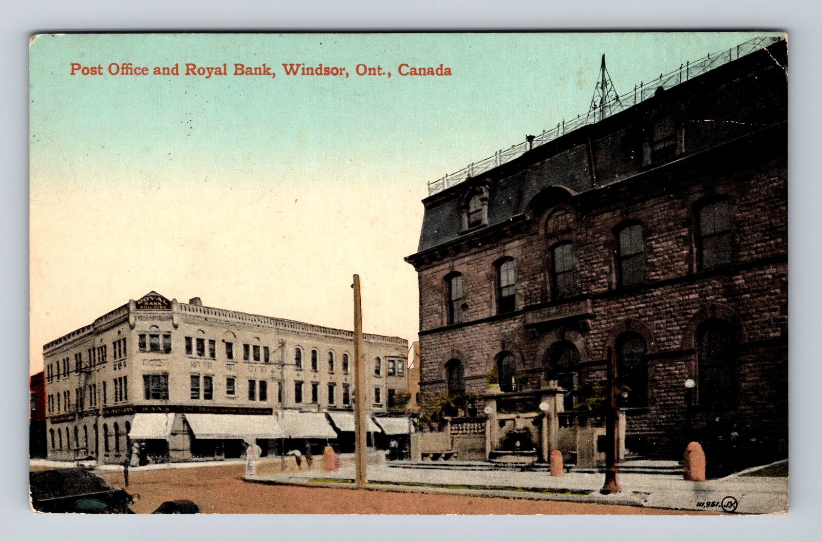 Windsor ON-Ontario Canada, Post Office, Royal Bank, Vintage c1915 Postcard