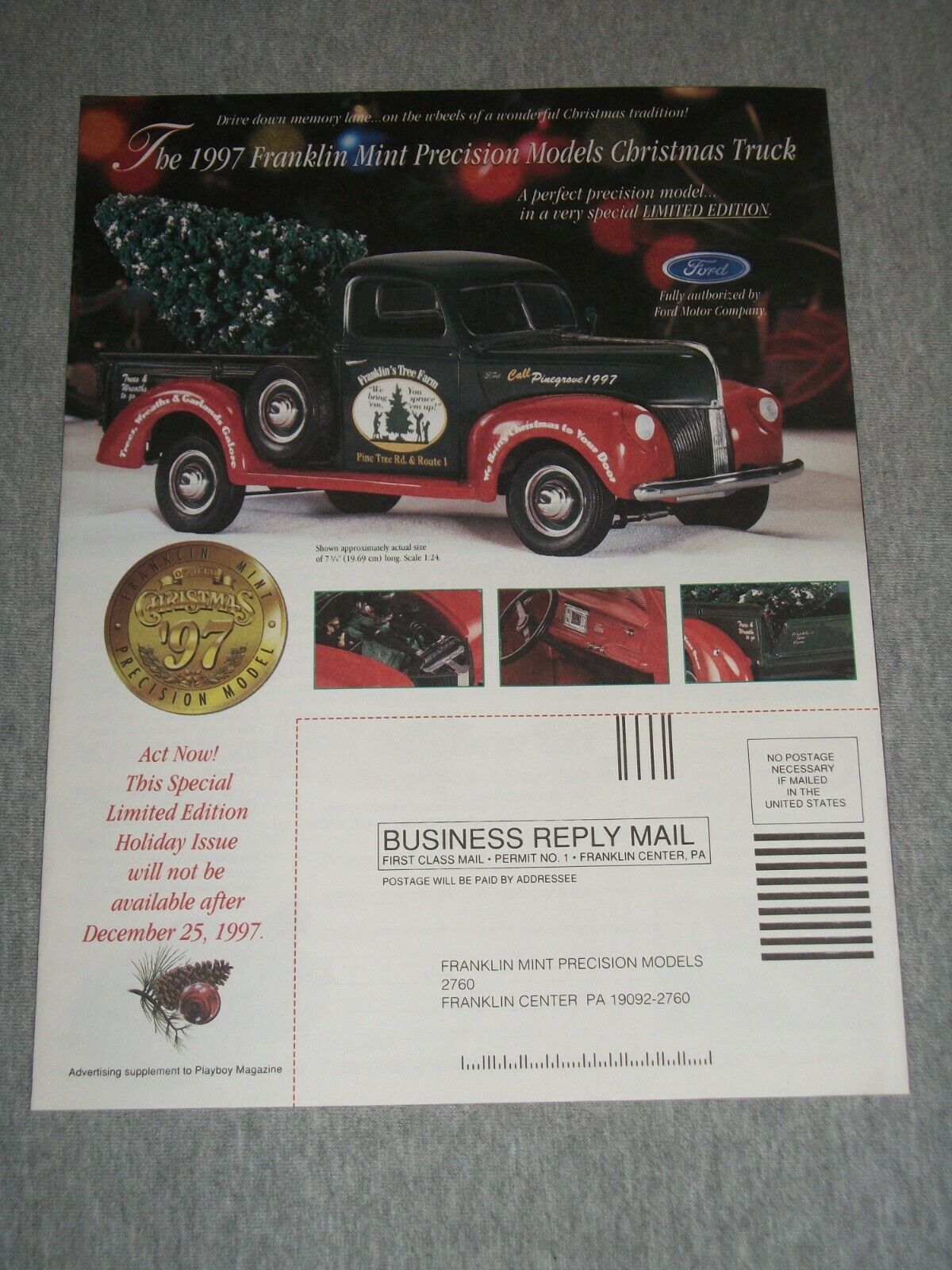 1990\'s Franklin Mint 3-Page Print Ad ~ Ford Christmas Truck, Dragonfire & Huey