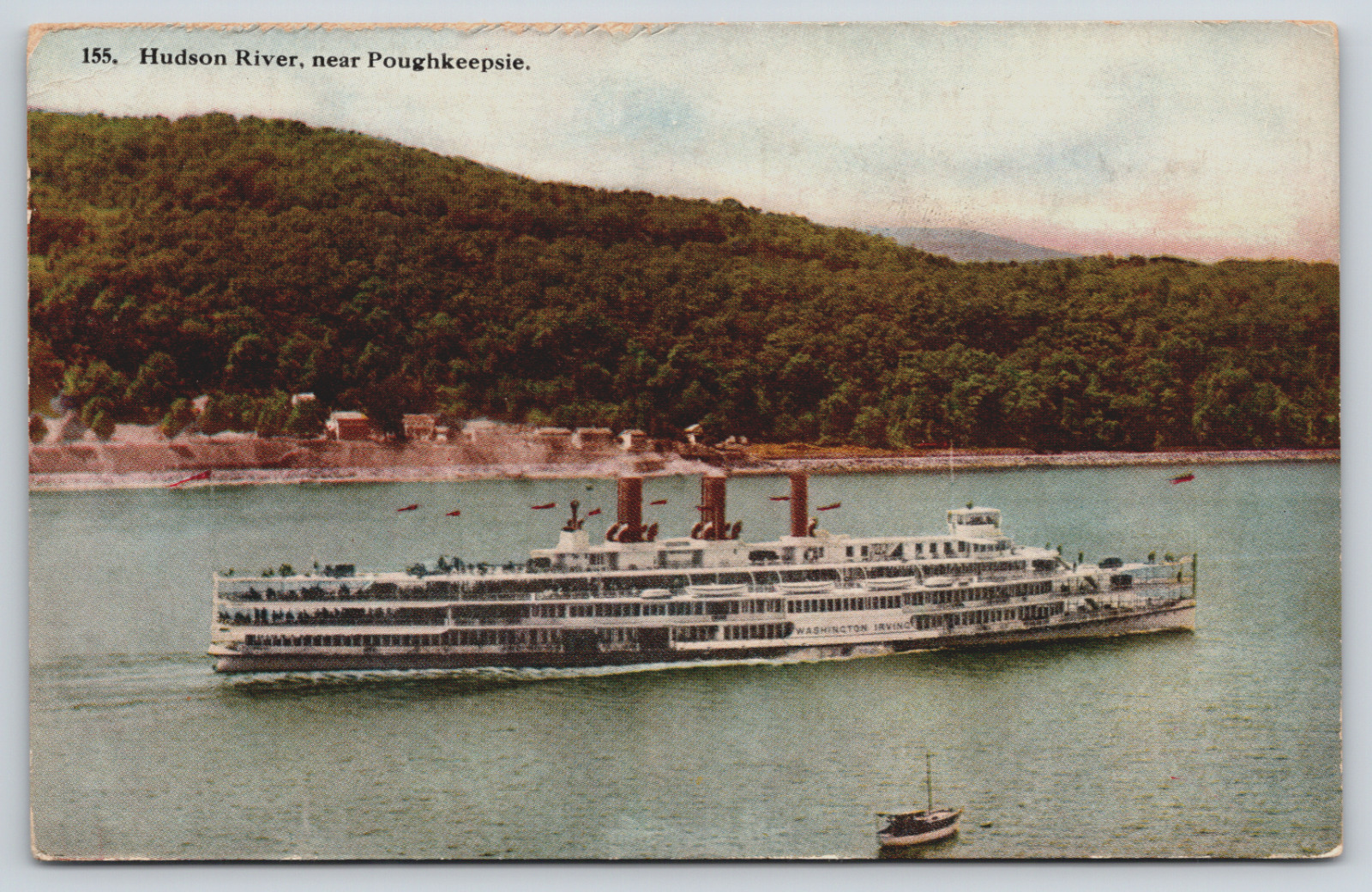 Postcard, Hudson River Near Poughkeepsie, New York, Unposted, Steamer