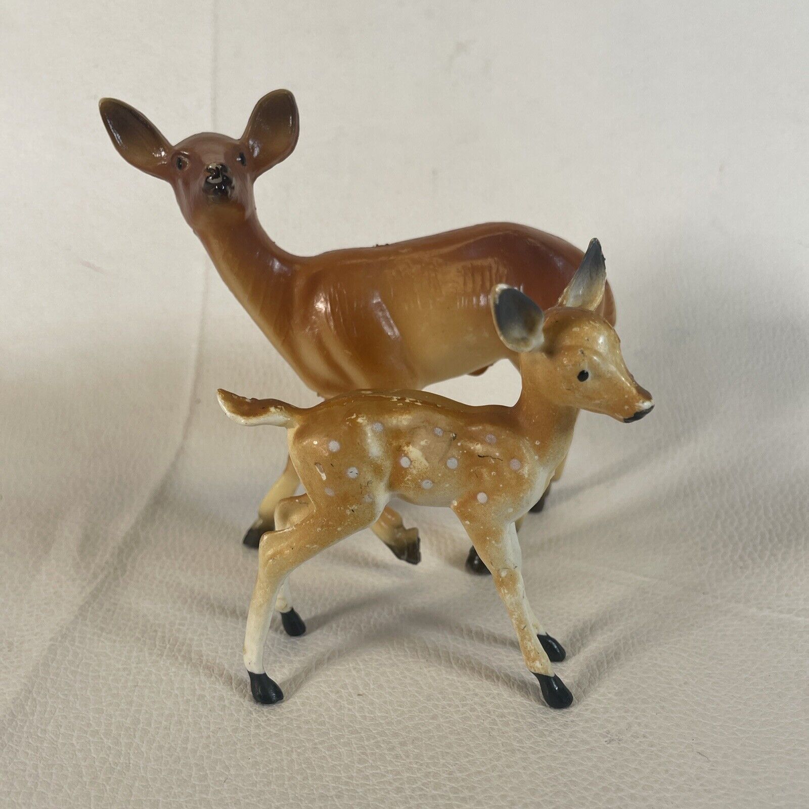 2 Vintage Hard Plastic Deer Fawn And Bambi Figurine Christmas Retro Decor
