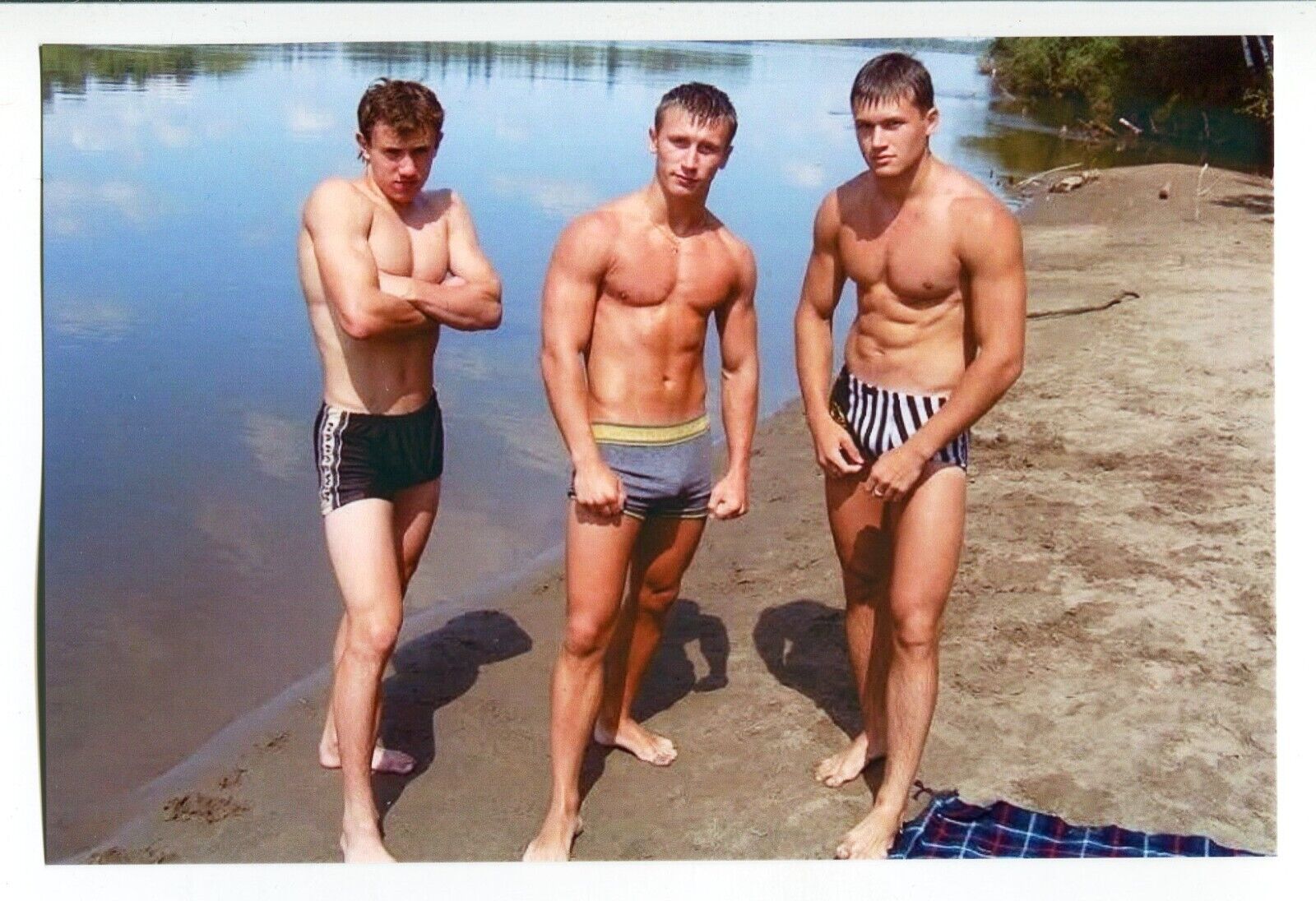 REPRINT 2000\'s Shirtless Handsome young man gay russian Soldiers vtg photo
