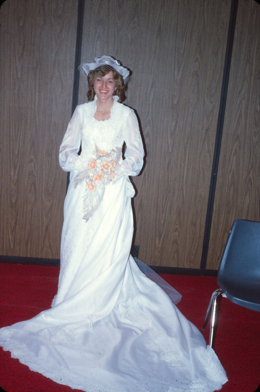 1979 Young Happy Bride Wearing Wedding Dress Holding Flowers Vintage 35mm Slide