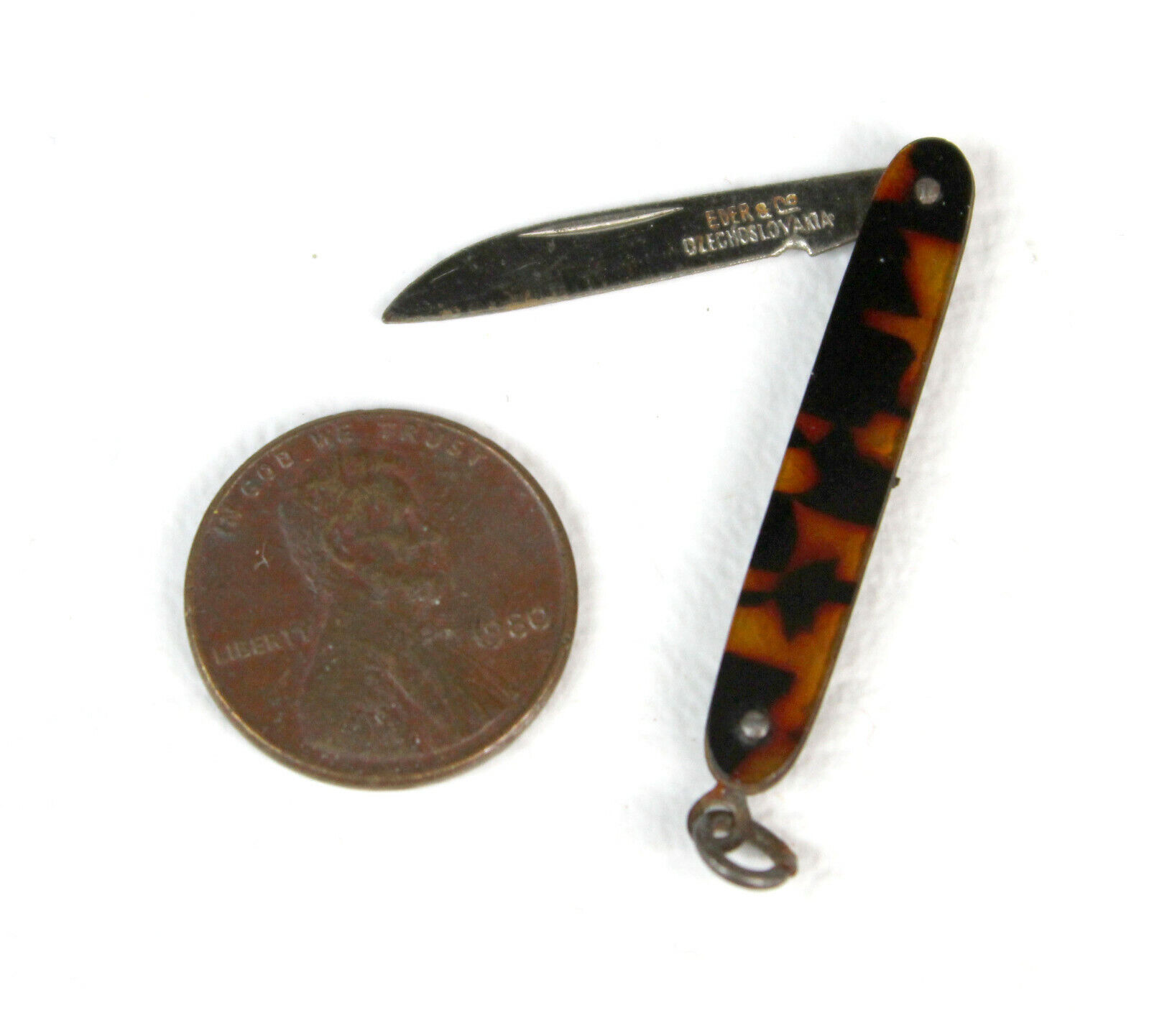 Vintage Eder Miniature Knife Czechoslovakia Folding Pocket Style Tortoise Color