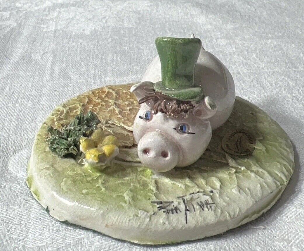 Signed “Zampiva” Italy Pastel Ceramica Pig In A Tophat.