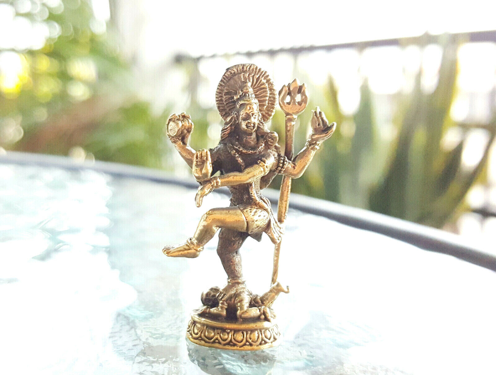 Hindu God Shiva Siva Dancing Nataraja Statue Metal Brass Golden Worship Tiny