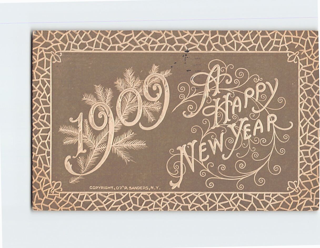 Postcard 1909 A Happy New Year Embossed Card