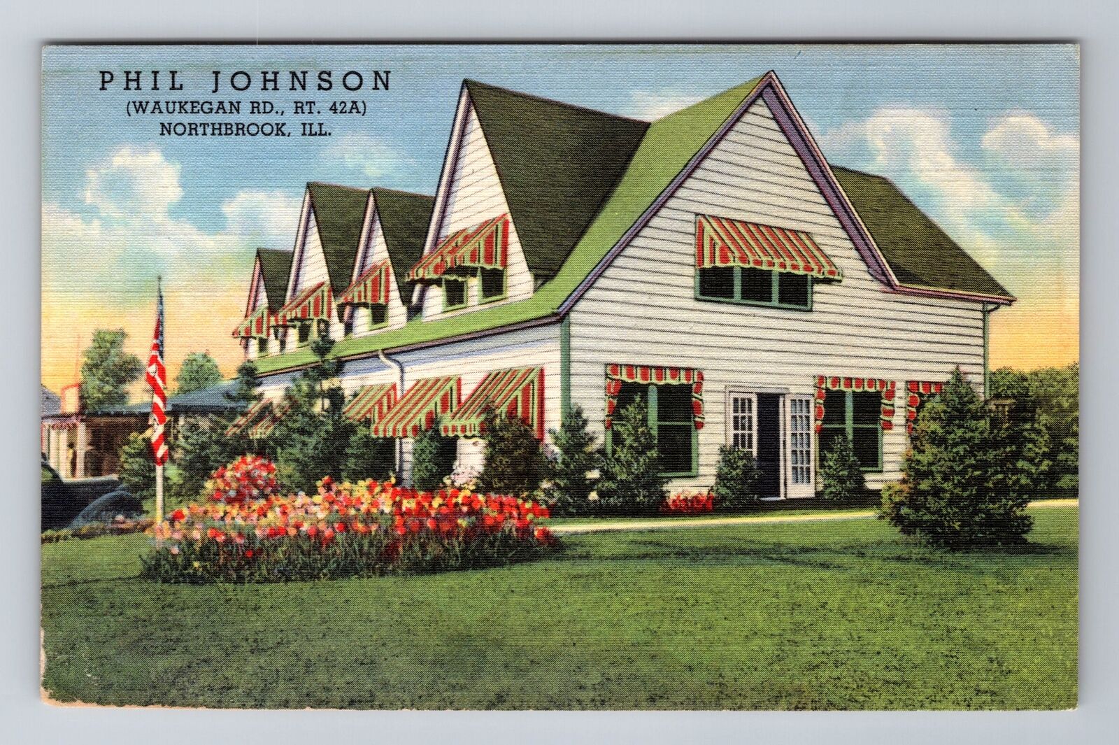 Northbrook IL-Illinois, Phil Johnson Restaurant, Antique, Vintage Postcard