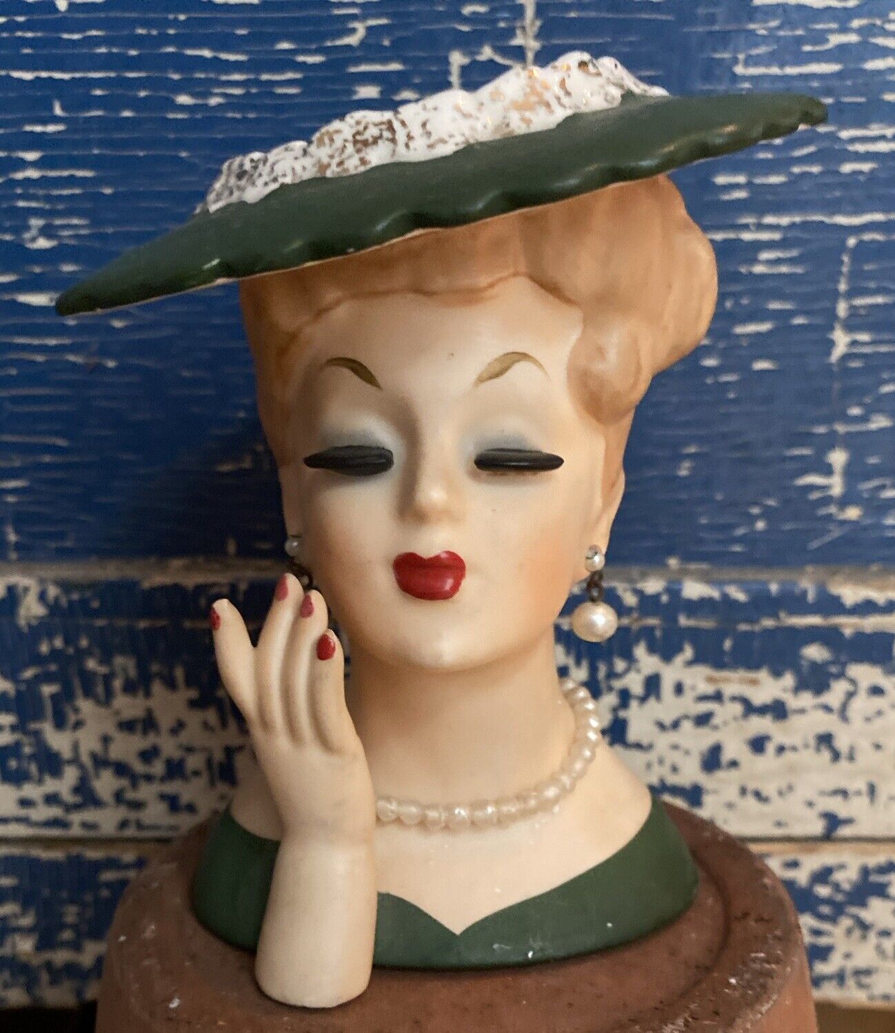Vintage 1958 Napco Lady Head Vase C3343 Flower Pot Woman Elegant Pearls