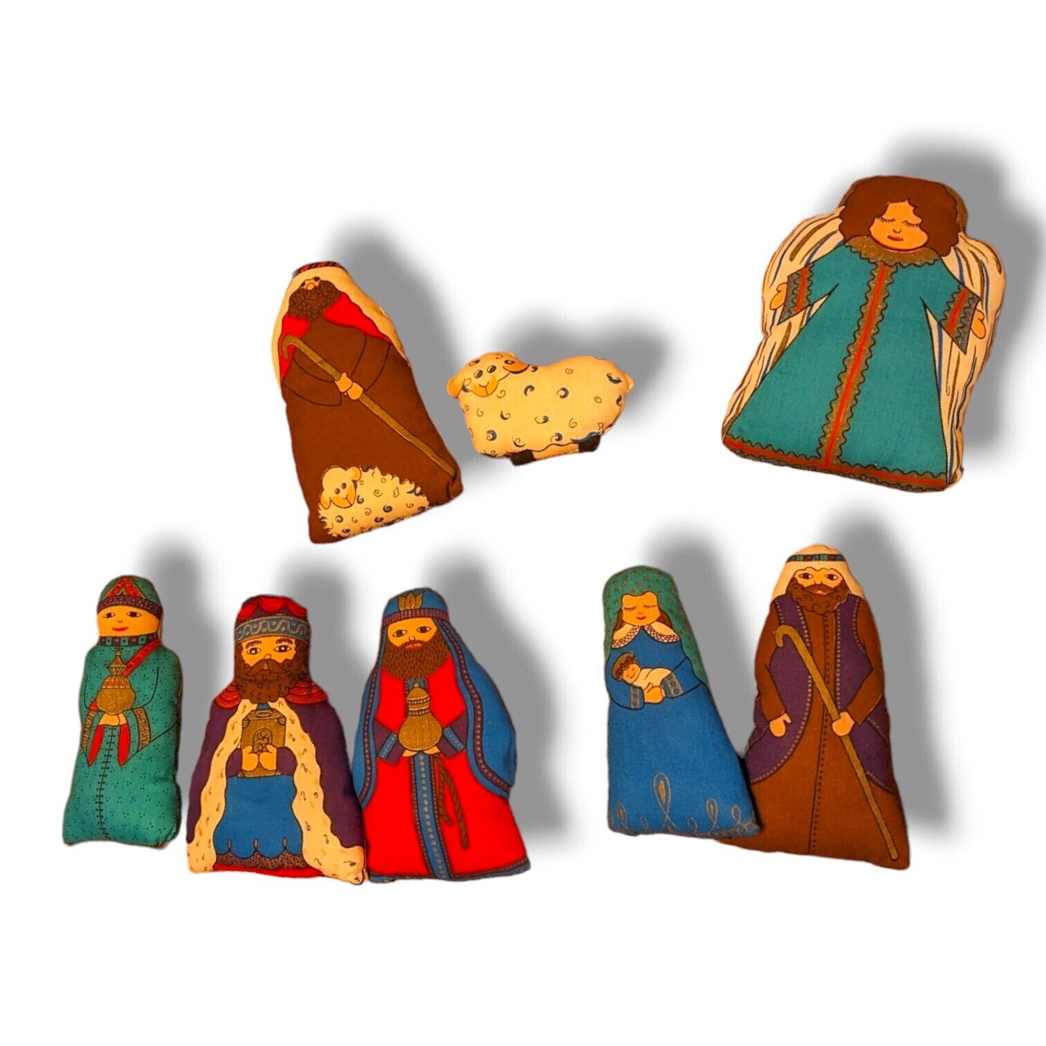 Vintage Jesus Nativity Set Colorful Plush Cloth Fabric Christmas Eve Wise Men