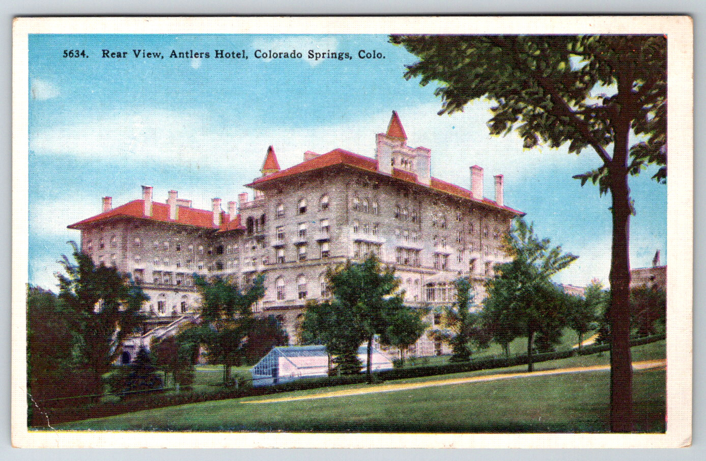 c1940s Rear View Antlers Hotel Colorado Springs Vintage Linen Postcard