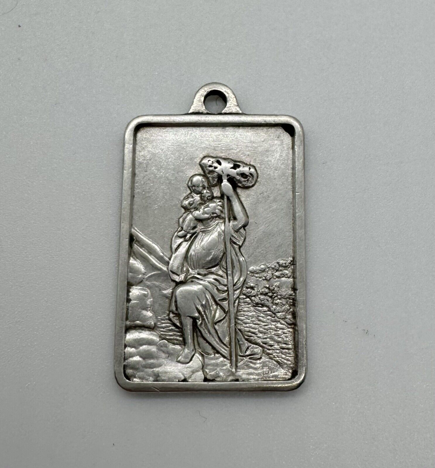 Rare Vintage St. Christopher 10 GRAMS Sterling Silver Pendant Medal Rectangle