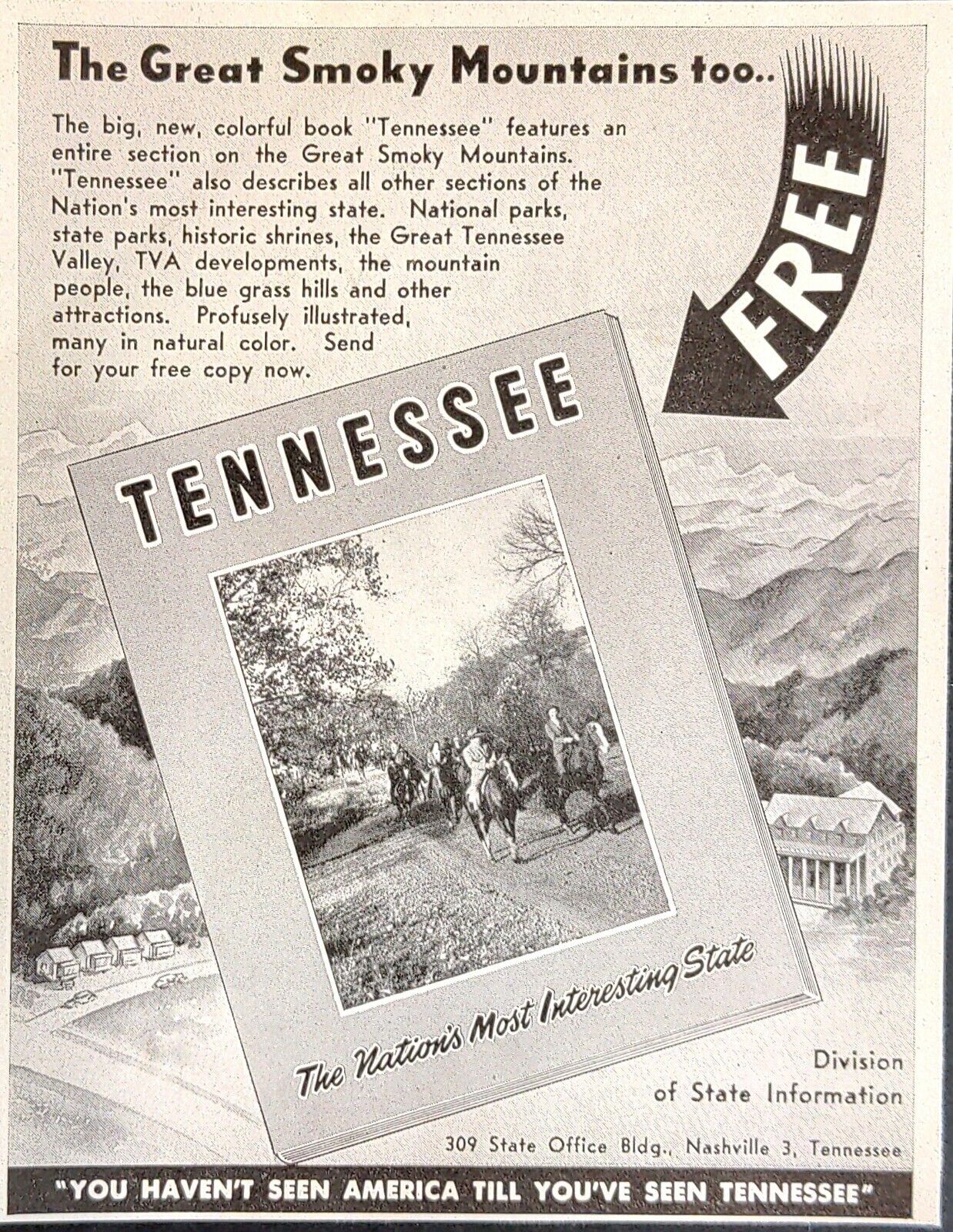 1948 Tennessee State Information Vacations Great Smokey Mountains Print Ad 162