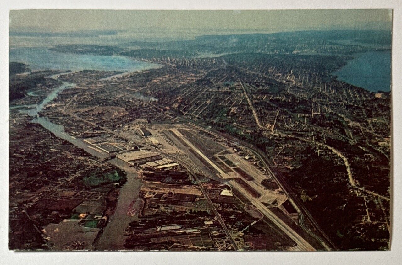 Aerial View Boeing Field & Airplane Company Seattle Washington WA Vtg Postcard