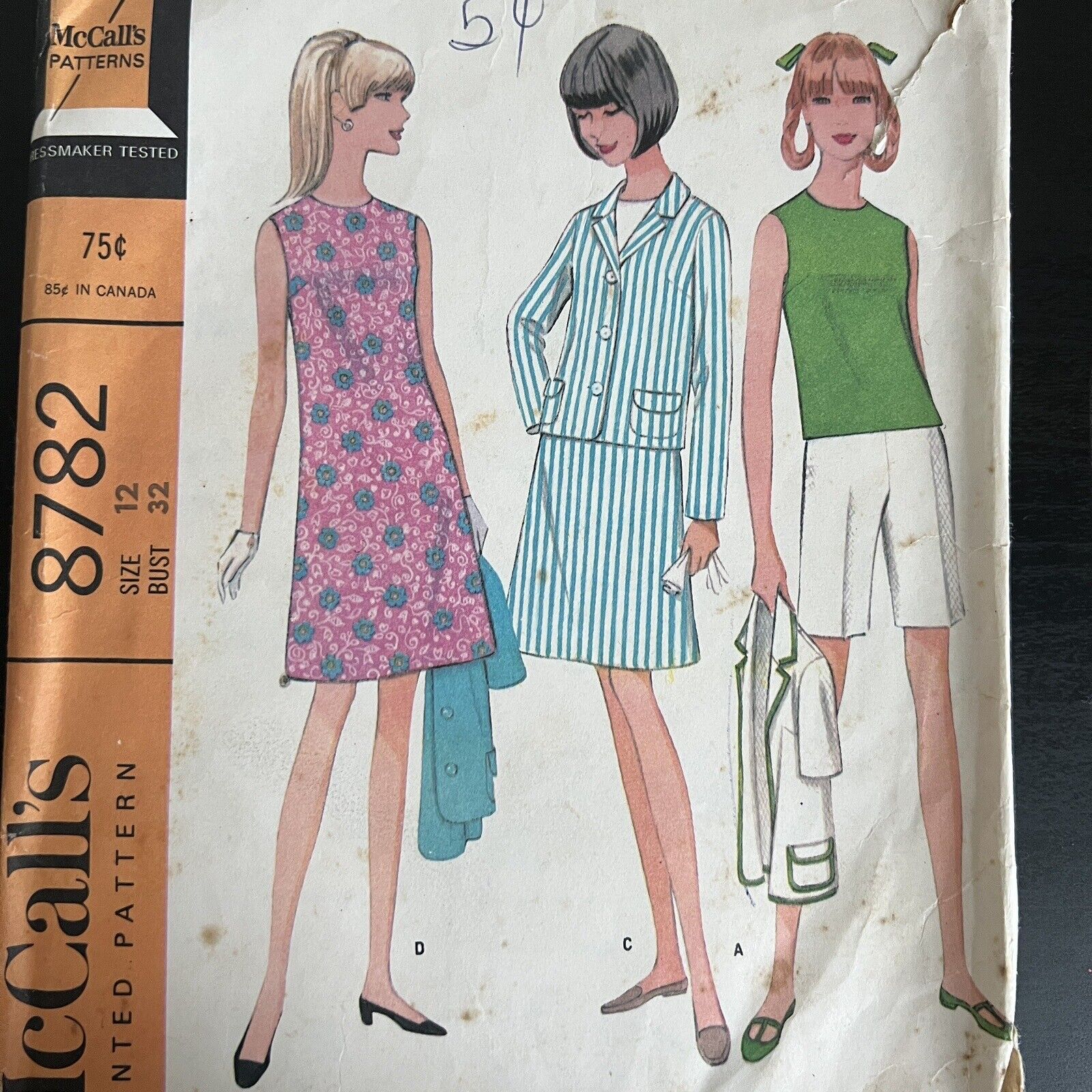 Vintage 1960s McCalls 8782 MCM Dress Jacket Skirt Shorts Sewing Pattern 12 CUT