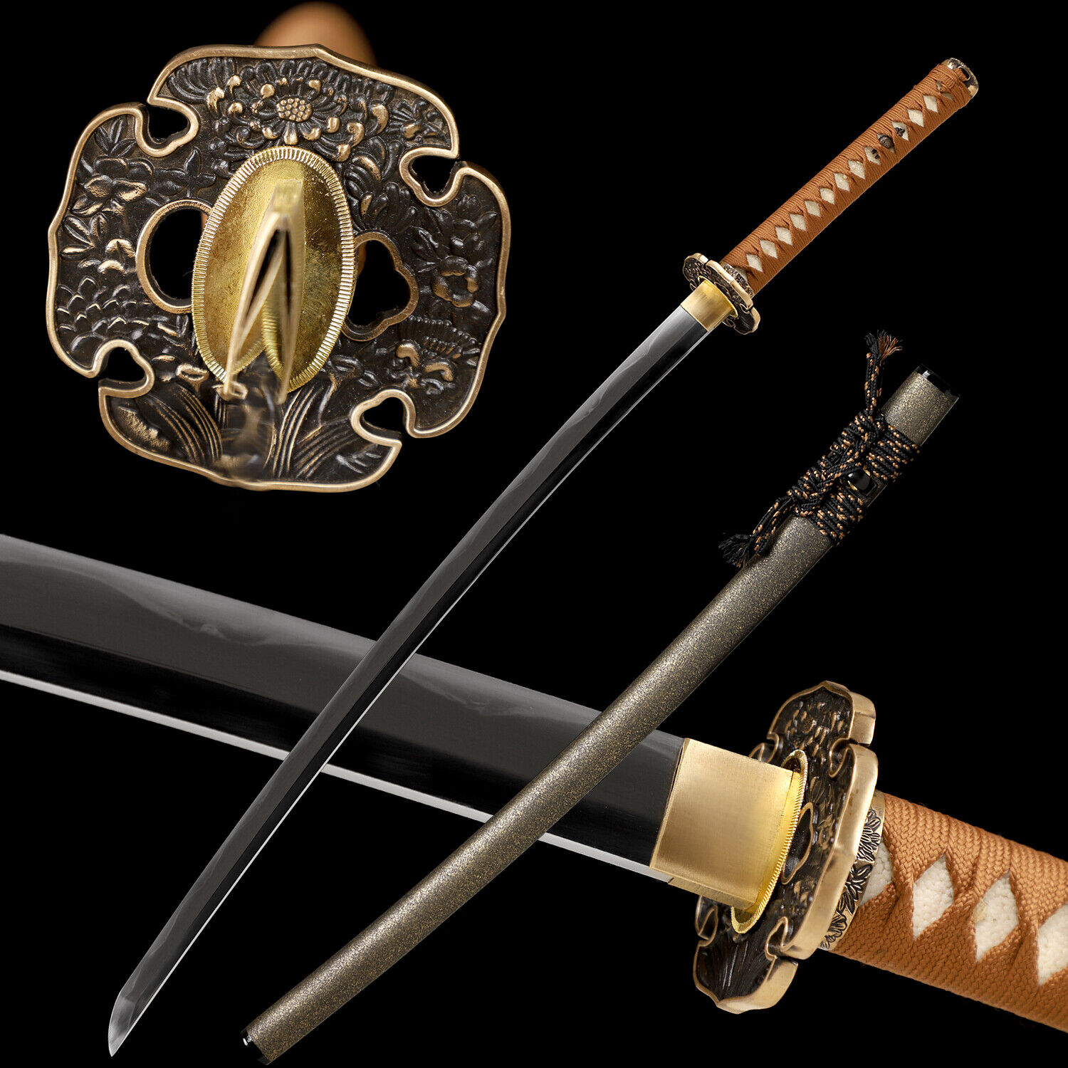 Full Tang Japanese Samurai Katana Sword Clay Tempered L6 Steel Real Hamon