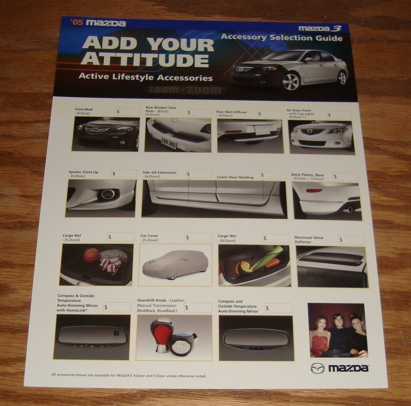 Original 2005 Mazda 3 Accessory Selection Guide Sales Sheet Brochure 05