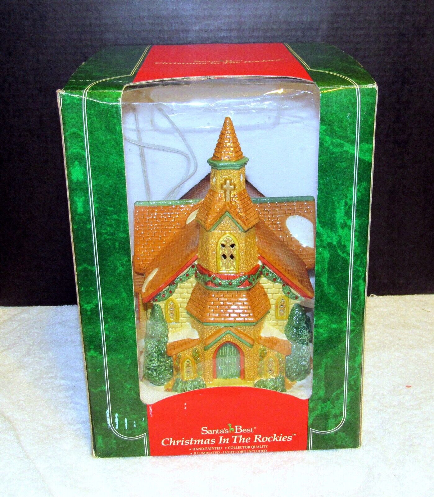 Vtg. Santa\'s Best Christmas In The Rockies Illuminated Church In Box 1995
