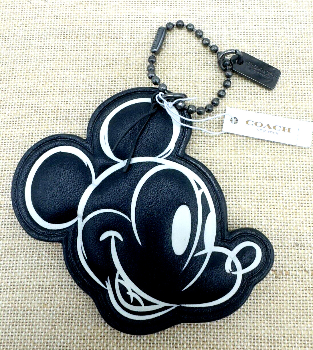 Disney X Coach Classic Mickey Mouse Black Leather Bag Charm Keychain NEW W/ TAGS