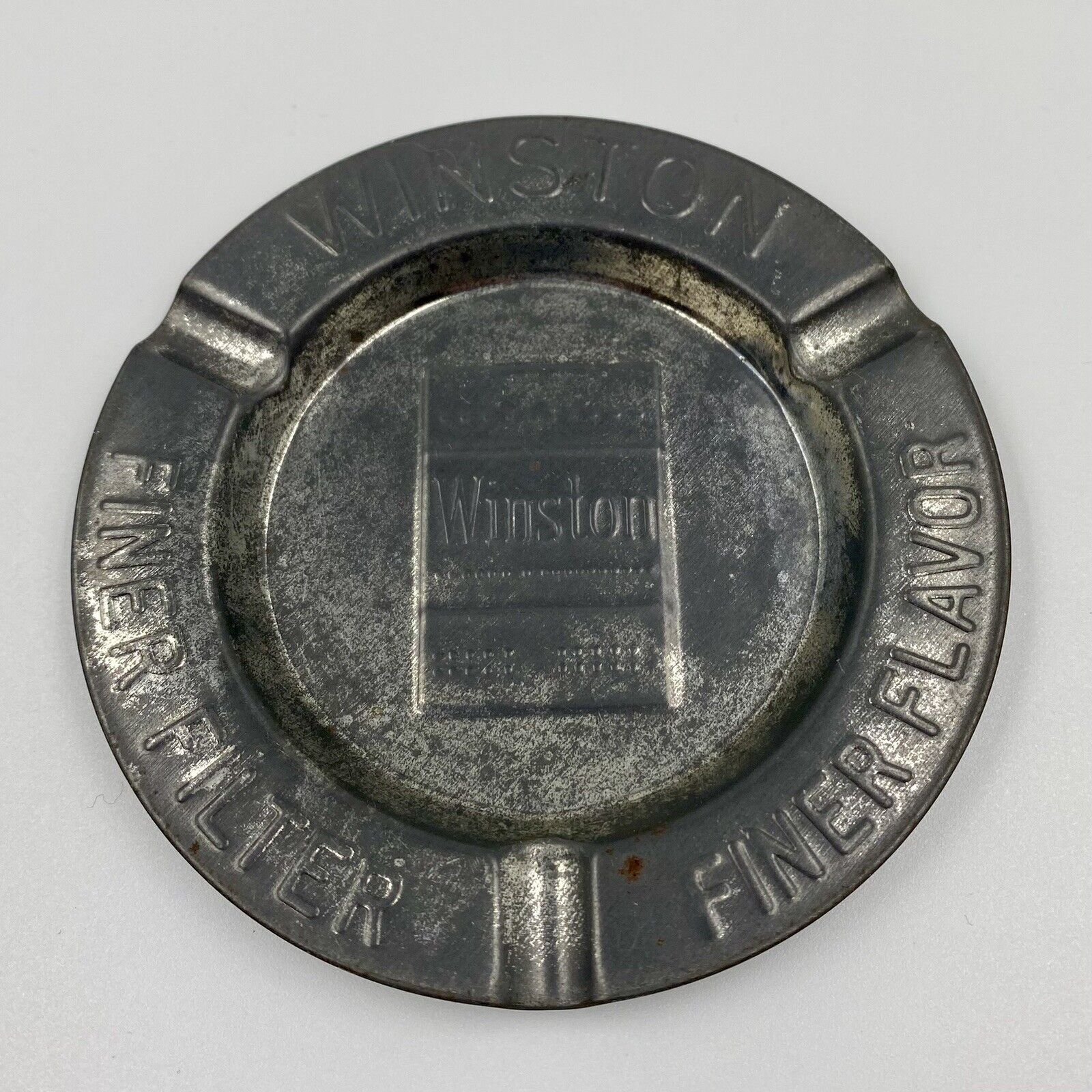 Vintage Winston Finer Filter Finer Flavor Stamped Metal Cigarette Ash Tray