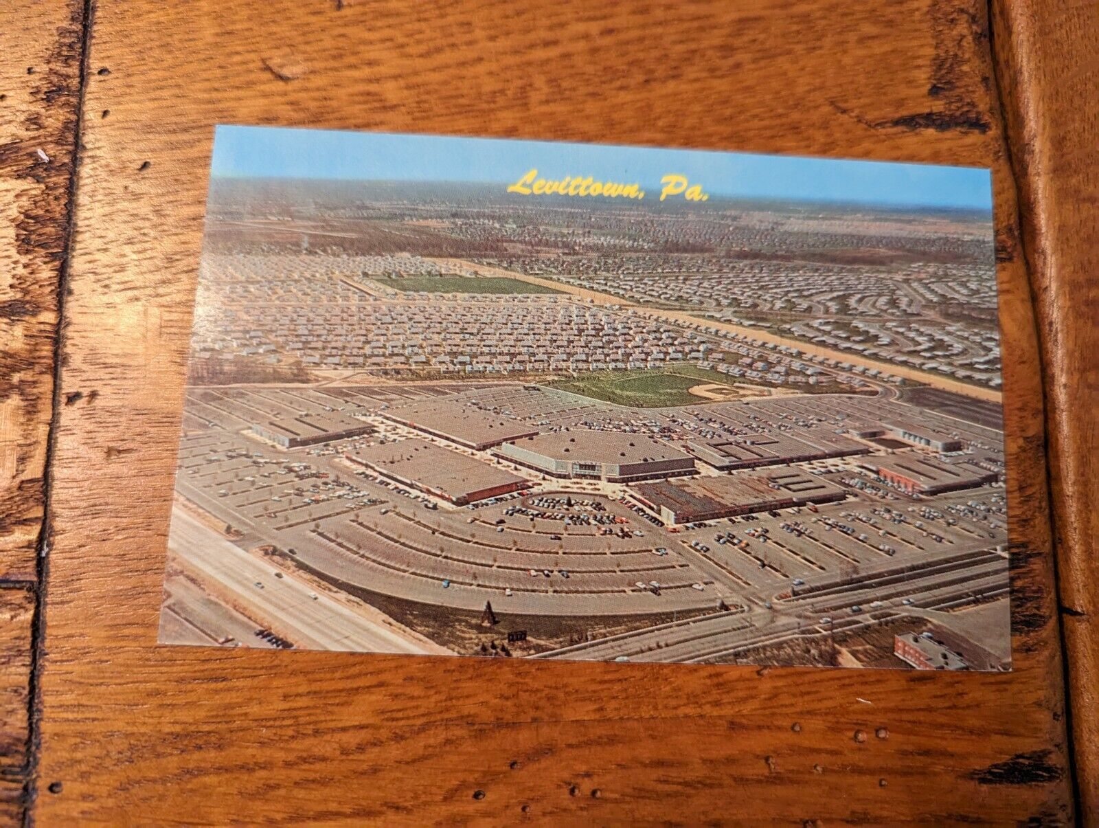 1958 PA Levittown AERIAL VIEW Shopping FIRST MODEL SUBURB in US postcard D34