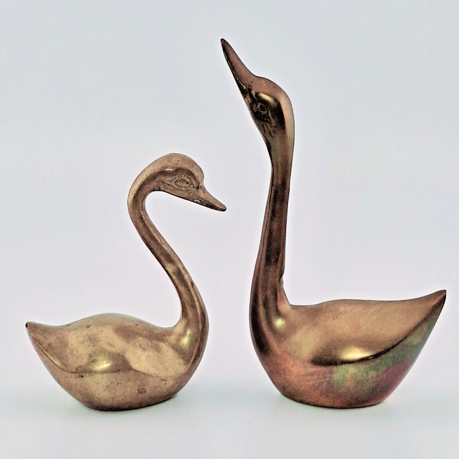 Vintage Pair of Swans Brass Figurines Grace Beauty Love Mid Century Modern Decor