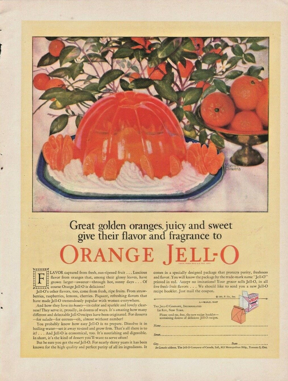 1927 Orange Jello Company Le Roy, New York - Vintage Ad
