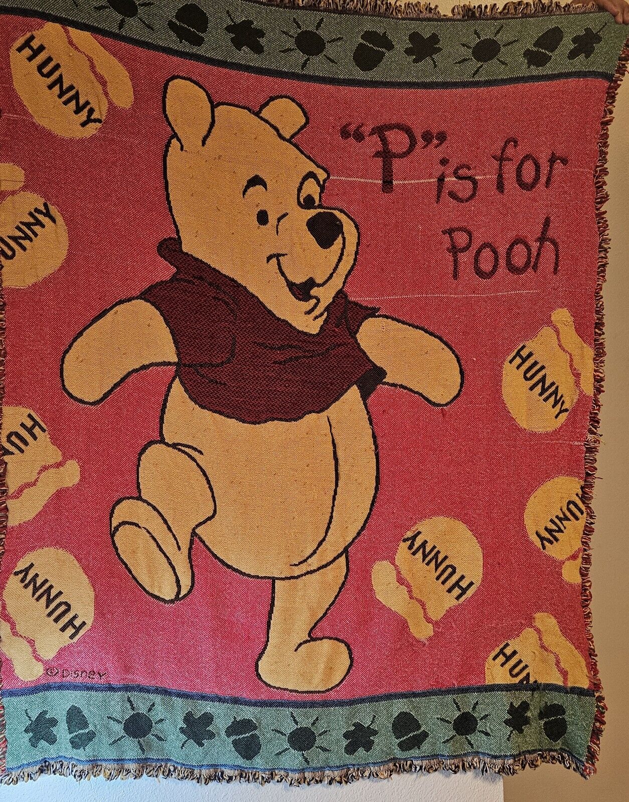 VINTAGE Beacon Disney Winnie The Pooh Blanket Tapestry Hunny USA Made 53x48