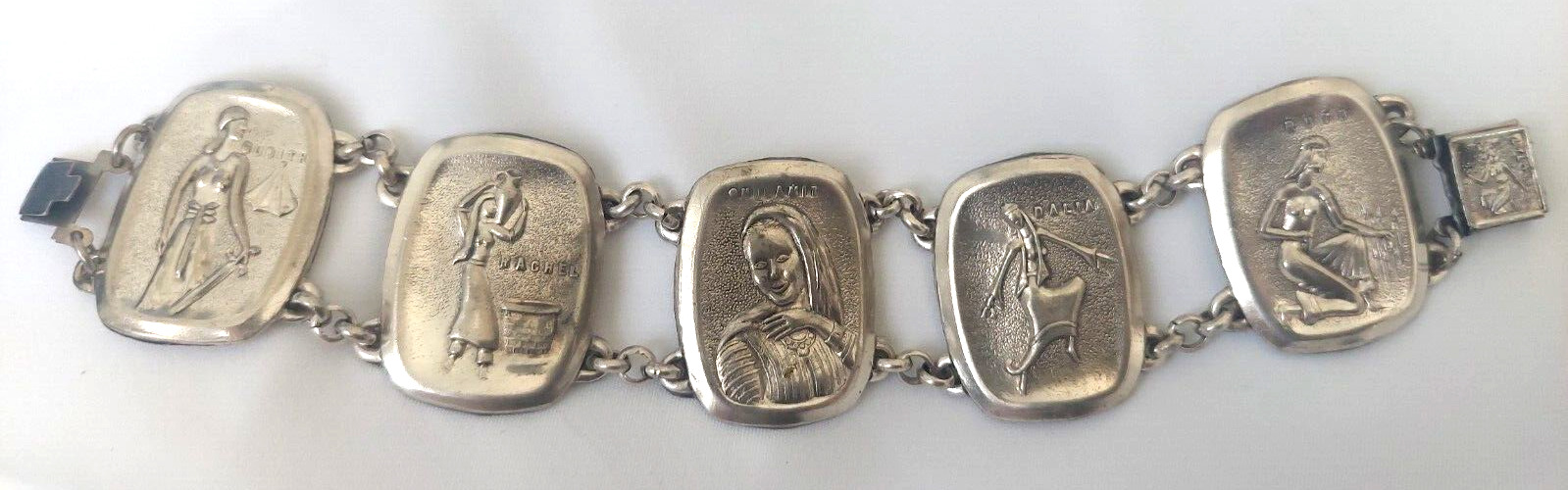 1950' Jewish Biblical Women Silver Plated Bracelet Israel Judaica