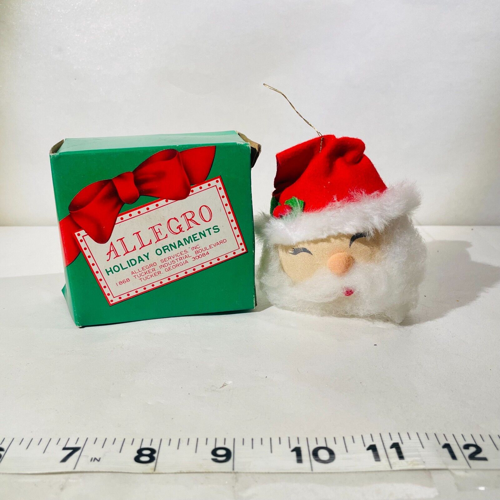 Vintage Christmas Allegro Russ Berrie MR Santa CLAUS Cloth Ornament w/ Box