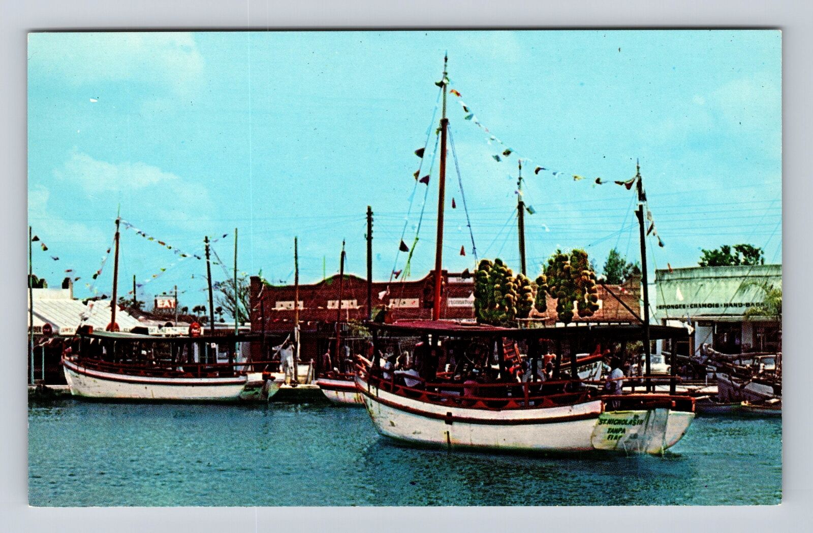 Tarpon Springs FL- Florida, Sponge Fleet Docks On Anclote River Vintage Postcard