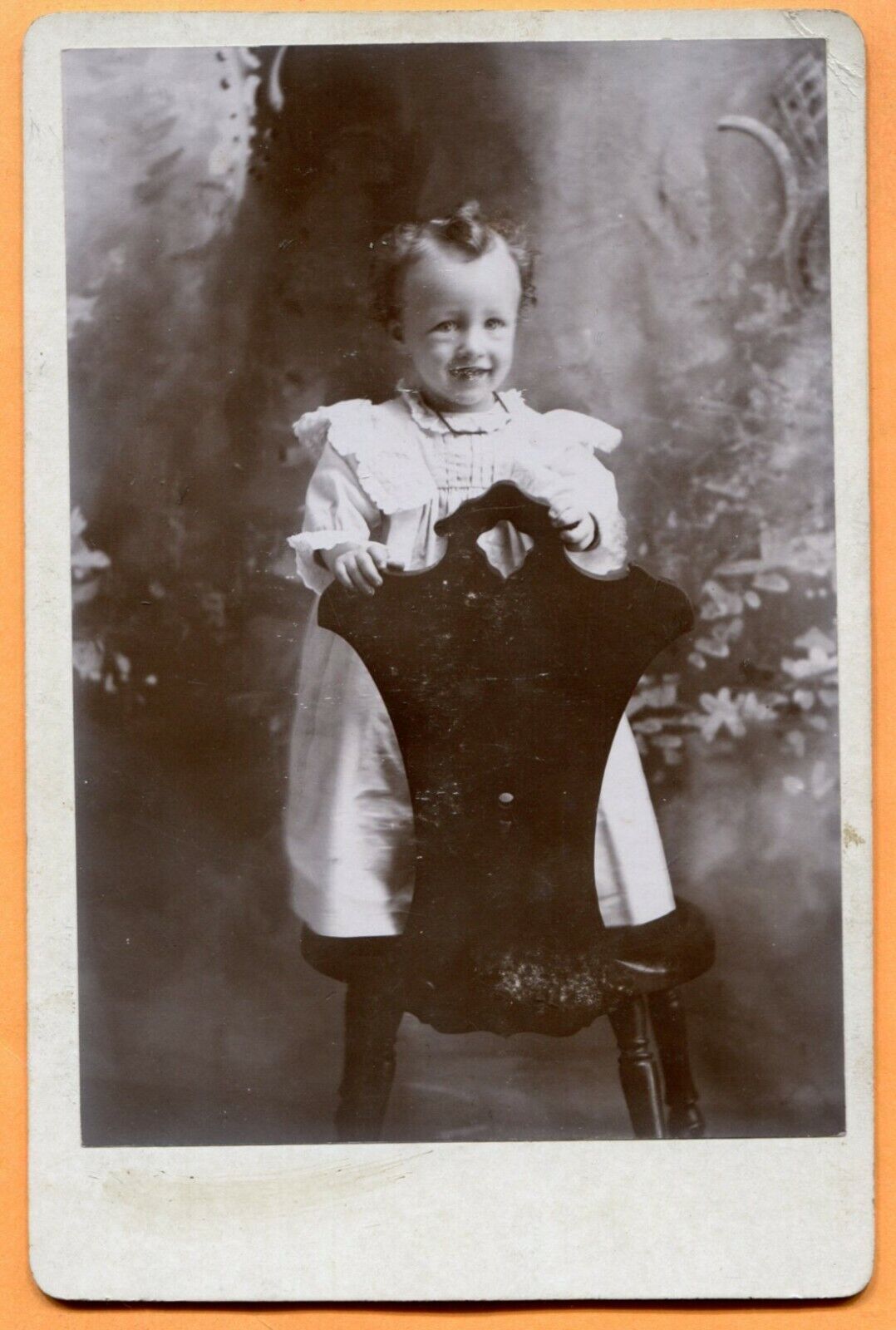 Portrait of a Toddler on Chair, circa 1889s Old Cabinet Card